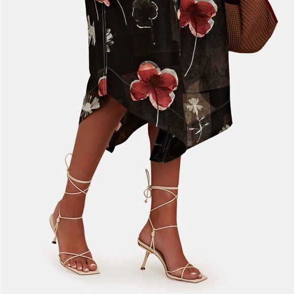 Cult Gaia Sanam Metallic Leather Lace-Up Sandals size 37.5 - Picture 1 of 13